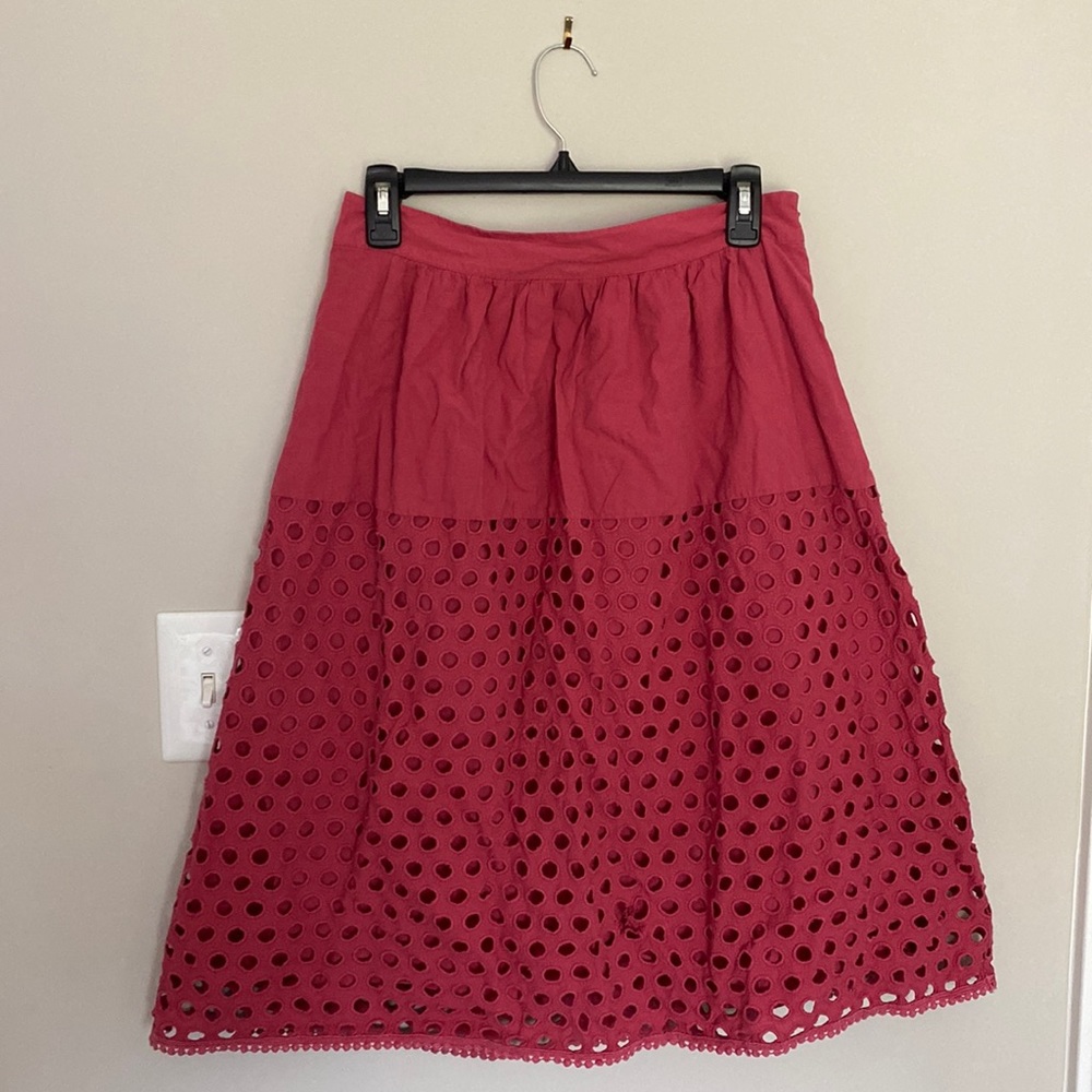 LOFT pink eyelet midi skirt